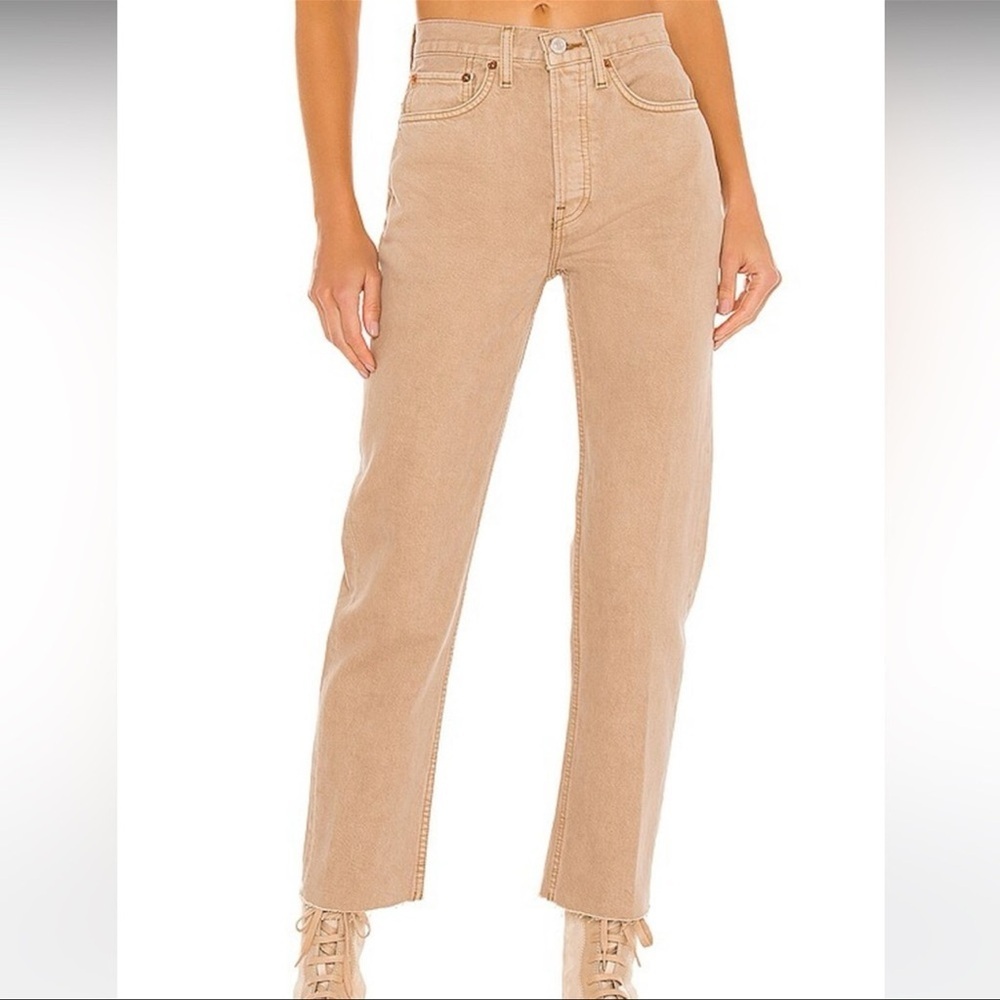 RE/DONE Women's Washed Khaki
Straight Leg High Waisted Jeans size 26